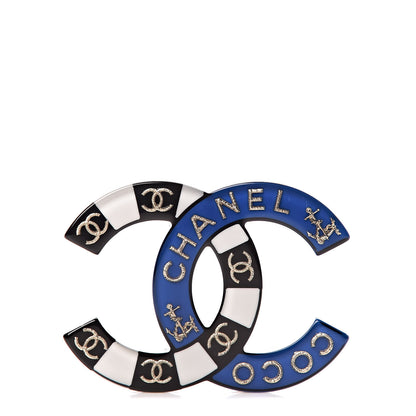 Chanel Resin Metal CC Brooch Blue Black 1 of 5