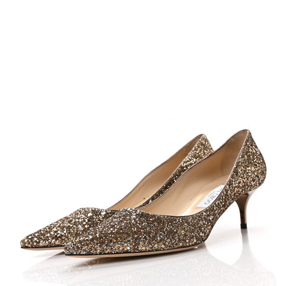 Jimmy Choo Coarse Glitter Fabric Pointy Toe Aza 40 Pumps 39.5 Antique Gold 3 of 7