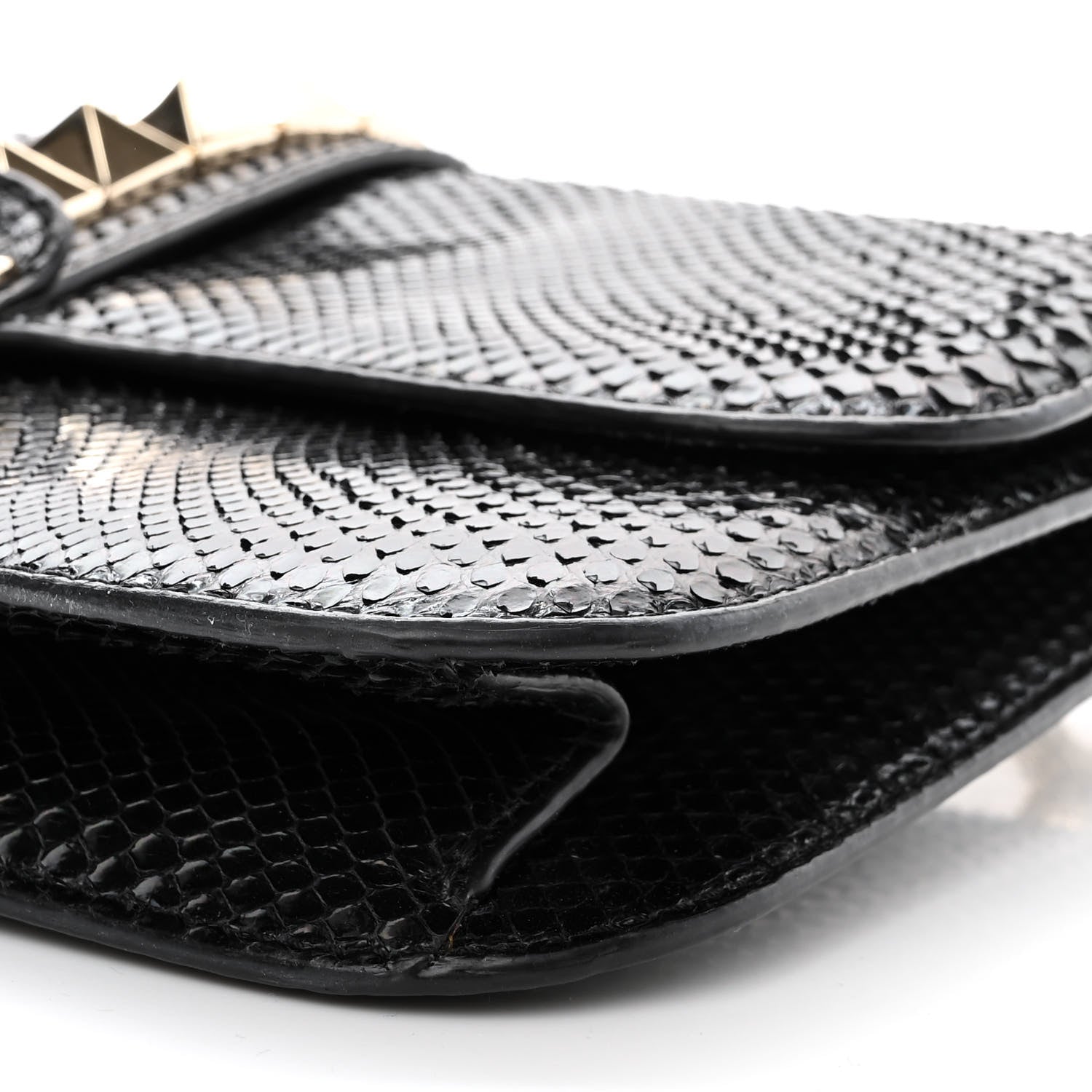 Valentino Garavani Snakeskin Medium Glam Lock Rockstud Flap Black 10 of 10