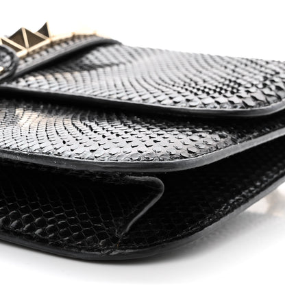 Valentino Garavani Snakeskin Medium Glam Lock Rockstud Flap Black 10 of 10