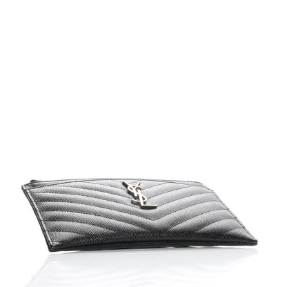 Saint Laurent Grain De Poudre Chevron Monogram Bill Pouch Black 3 of 5