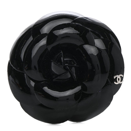 Chanel Patent Leather Camellia Pin Brooch Black 1 of 4