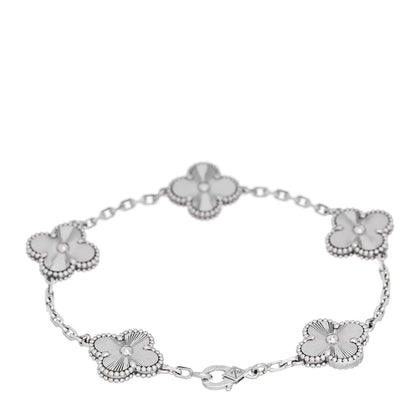 Van Cleef & Arpels 18K White Gold 5 Motifs Guilloche Vintage Alhambra Bracelet 2 of 5