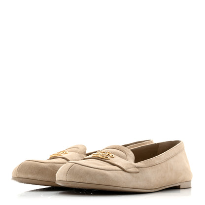 Chanel Suede Crystal CC Mocassin Loafers 39.5 Beige 4 of 14