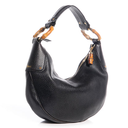 Gucci Leather Half Moon Bamboo Ring Hobo Black 3 of 9