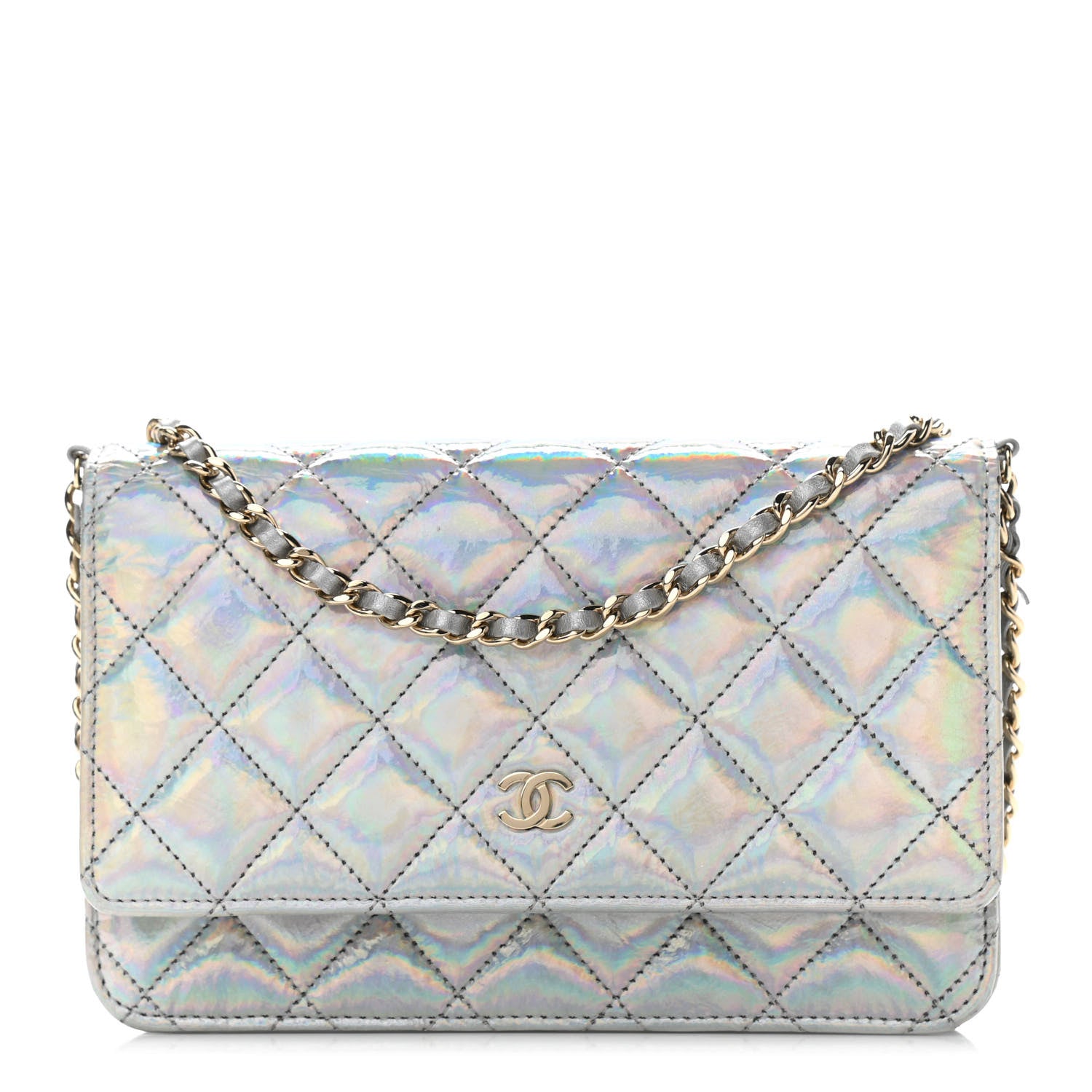 Chanel Iridescent Goatskin Quilted Wallet On Chain WOC Silver 1 of 14