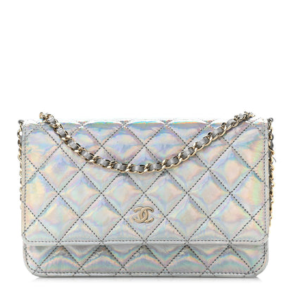 Chanel Iridescent Goatskin Quilted Wallet On Chain WOC Silver 1 of 14