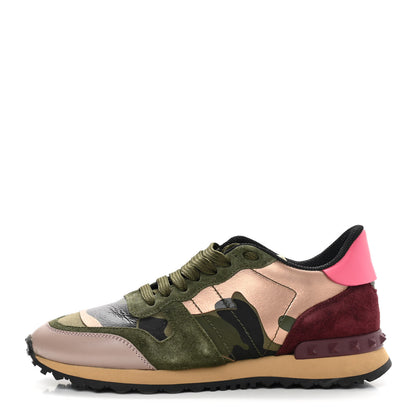 Valentino Garavani Nappa Suede Camouflage Womens Rockrunner Sneakers 37 Army Green Multicolor 1 of 13