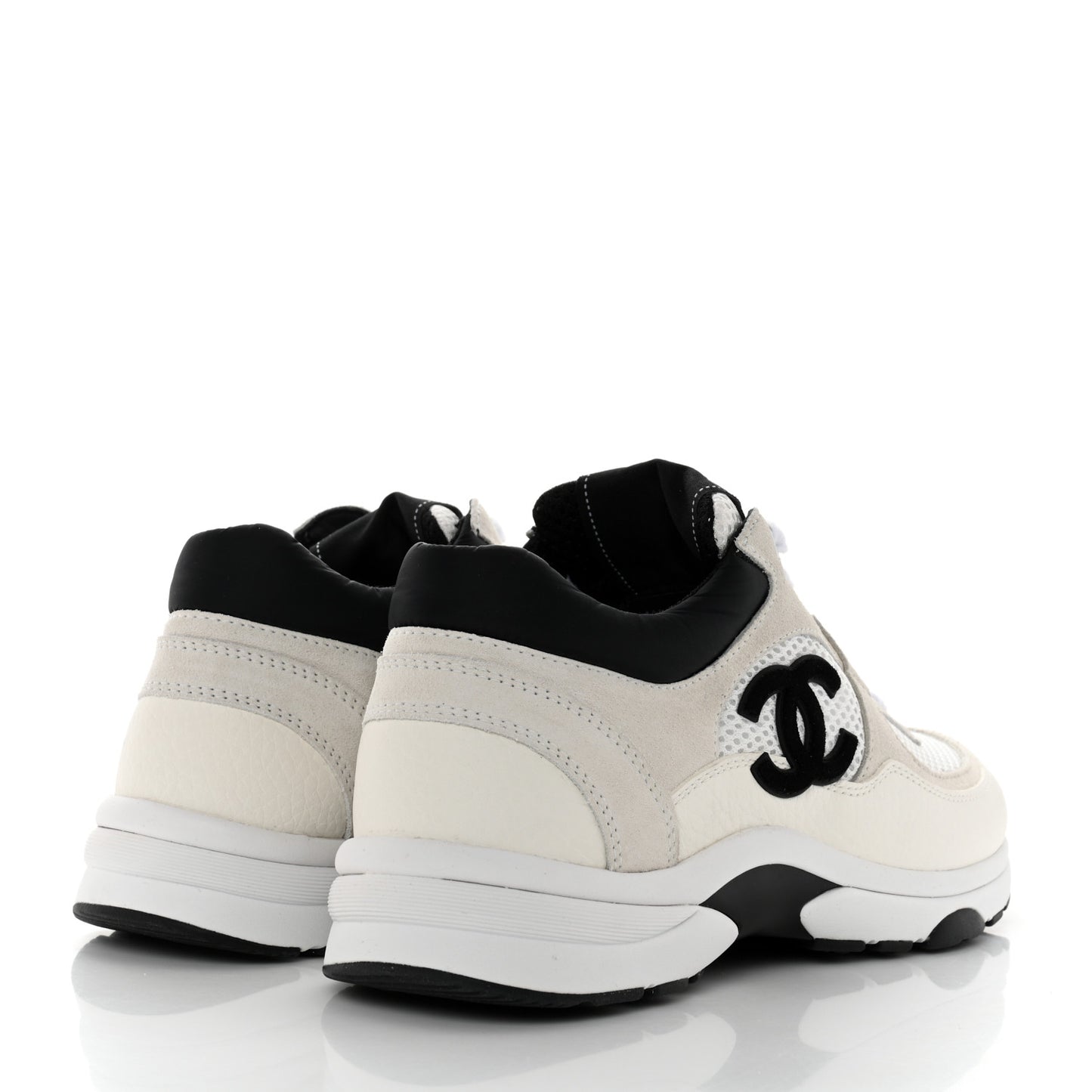 Mesh Suede Calfskin Grained Calfskin Womens CC Sneakers 36.5 White Black