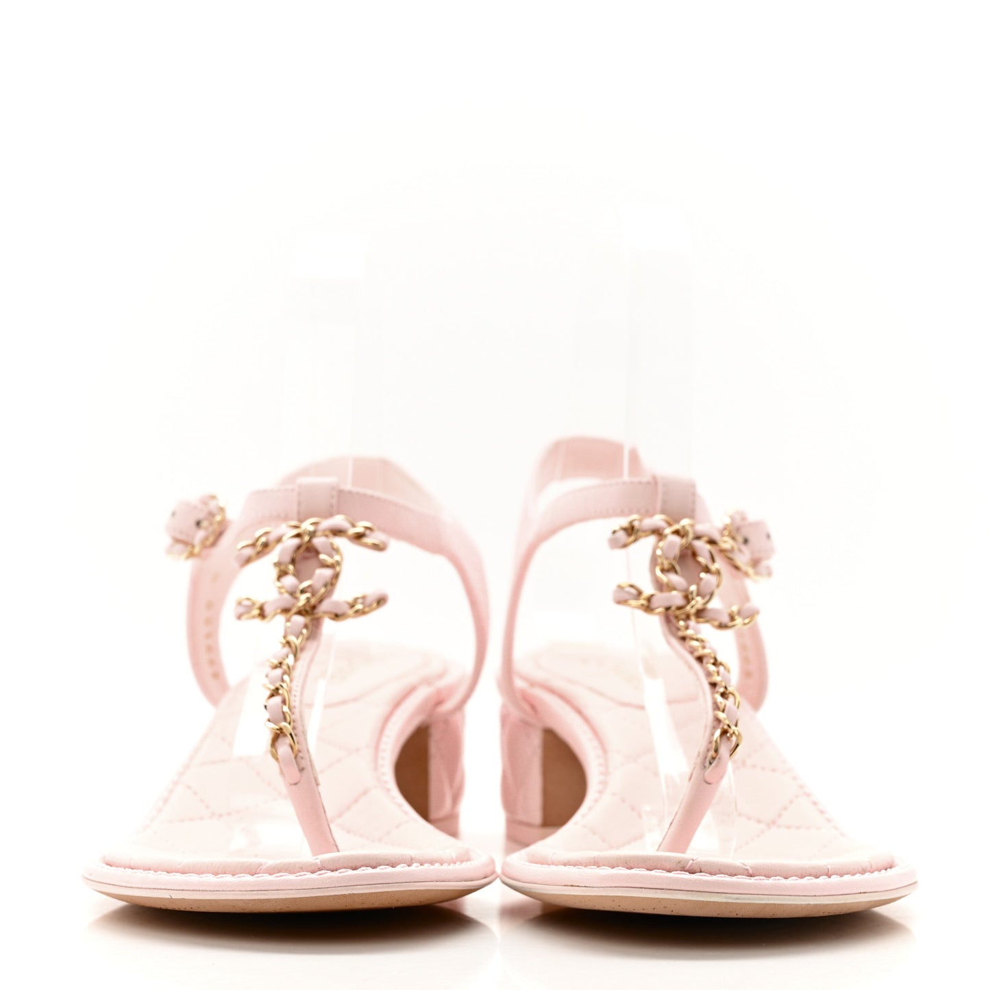 Lambskin Chain CC Logo Thong Sandals 38.5 Light Pink