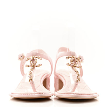 Chanel Lambskin Chain CC Logo Thong Sandals 38.5 Light Pink 3 of 12