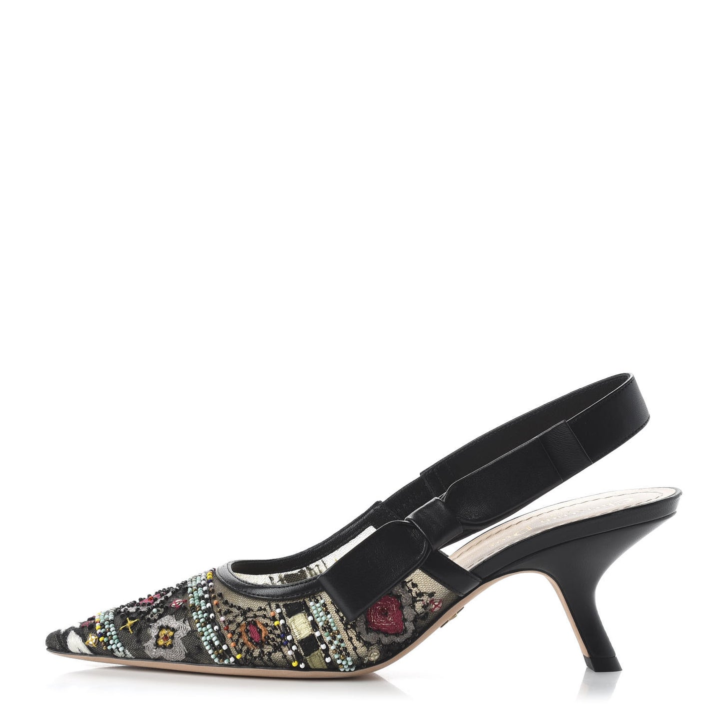 Embroidered Calfskin Beaded Sweet D Sling-Back Pumps 38.5 Black Turquoise