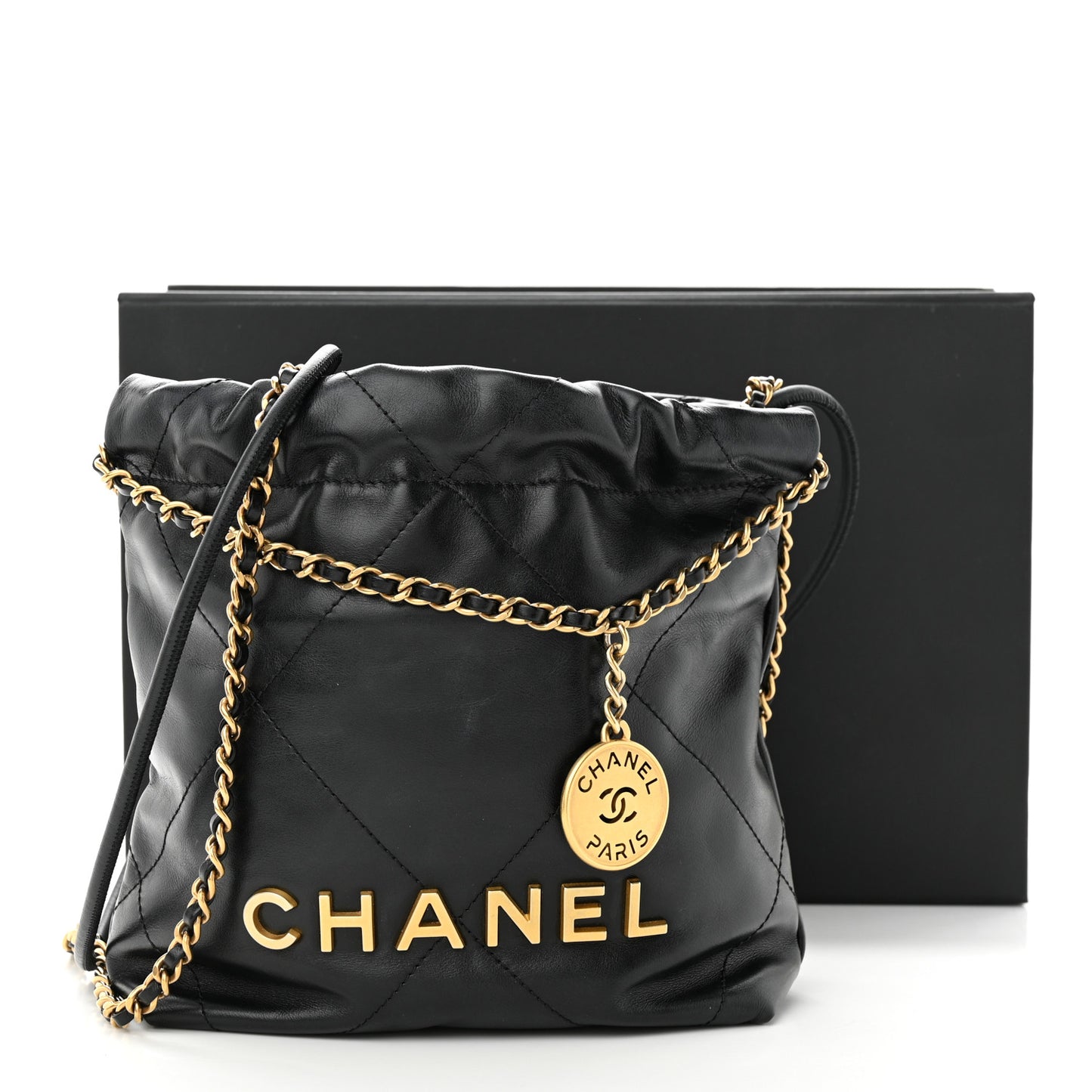 Shiny Calfskin Quilted Mini Chanel 22 Black