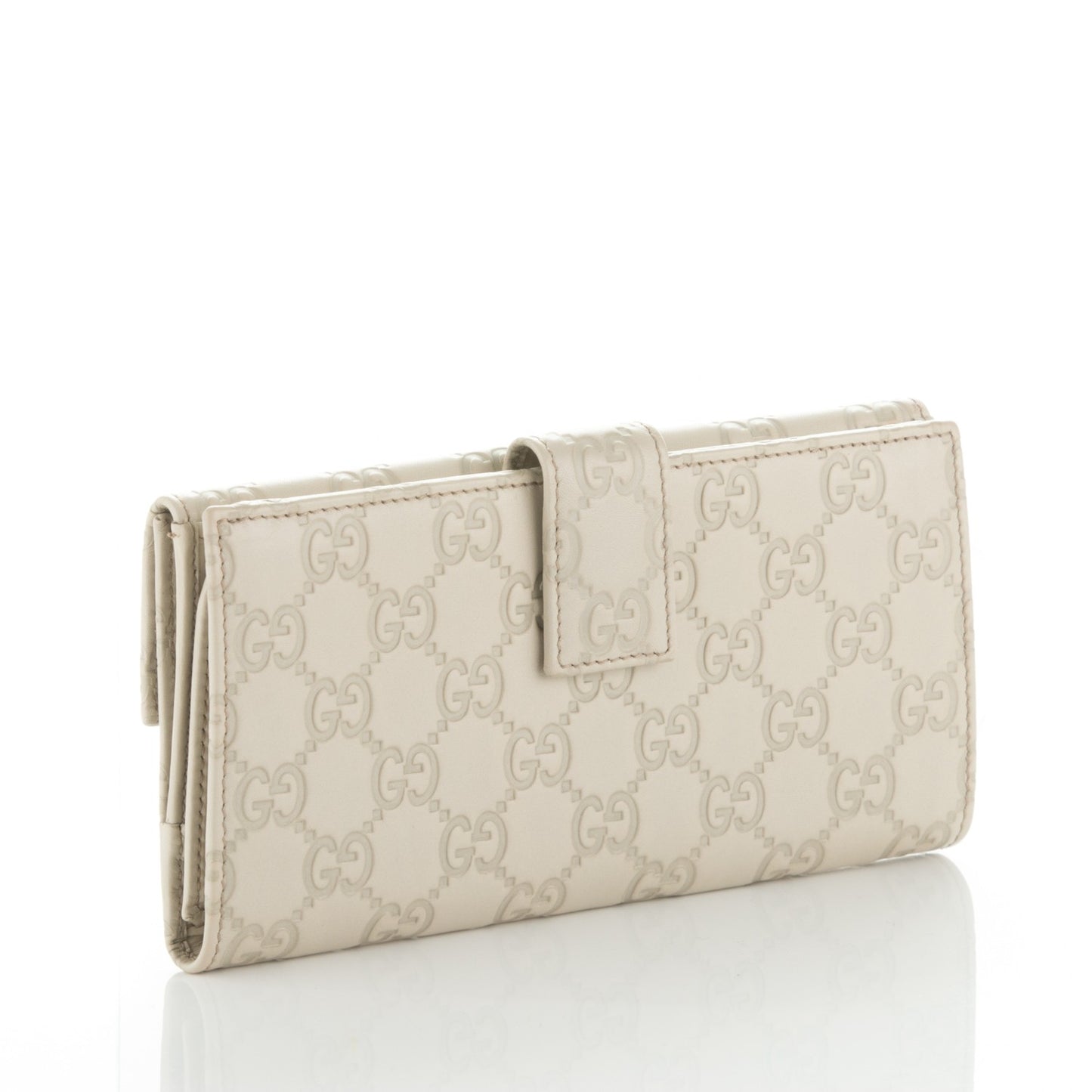 Guccissima Margaux Calfskin Metal Bar Continental Flap Wallet Mystic White