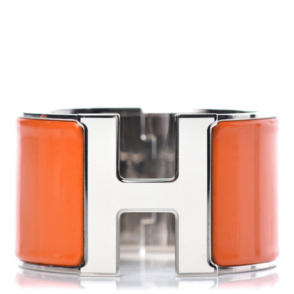 Hermes Enamel Extra Wide Clic Clac H Bracelet PM Orange White 1 of 9