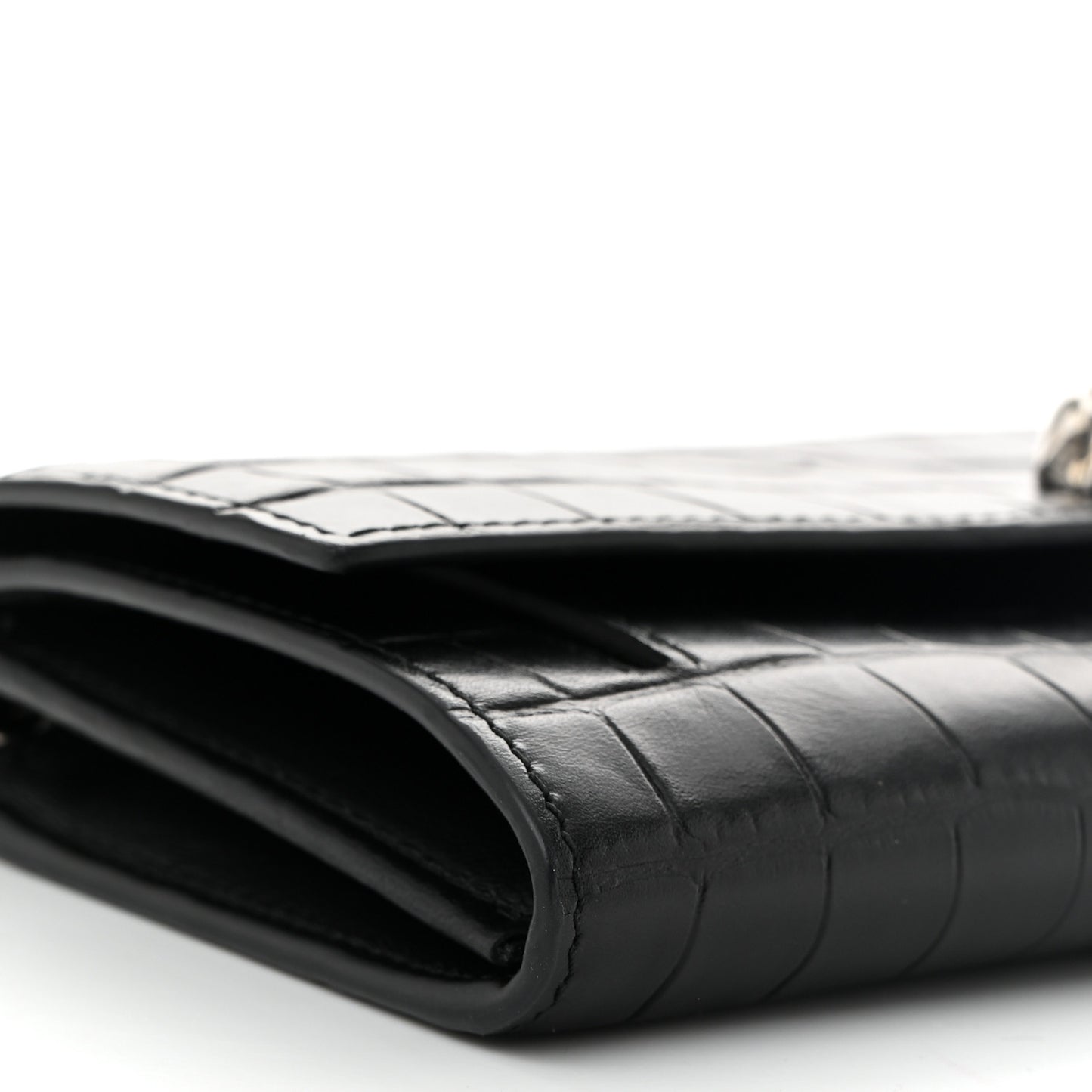 Calfskin Crocodile Embossed Skull Wallet on Chain Black
