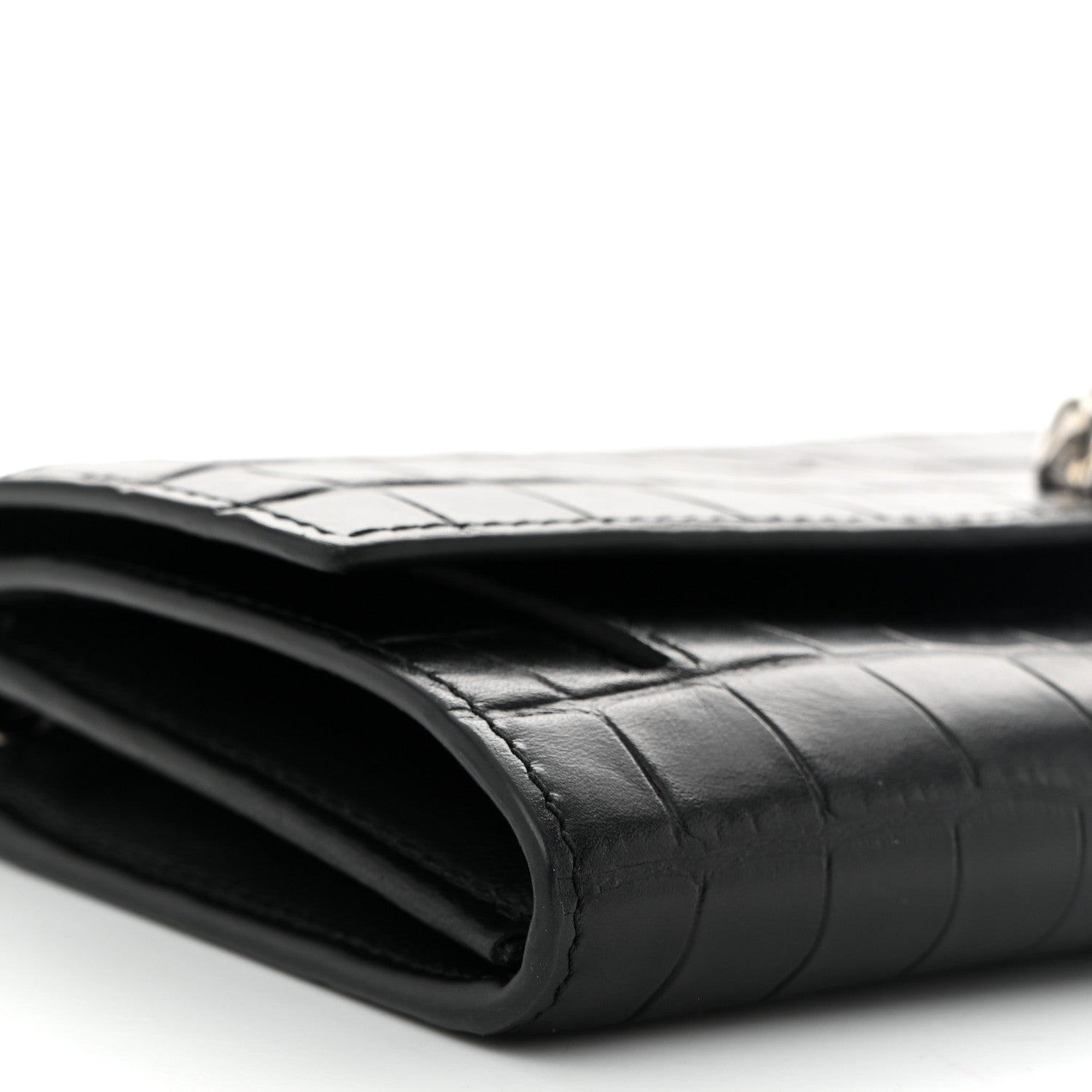 Alexander McQueen Calfskin Crocodile Embossed Skull Wallet on Chain Black 9 of 11
