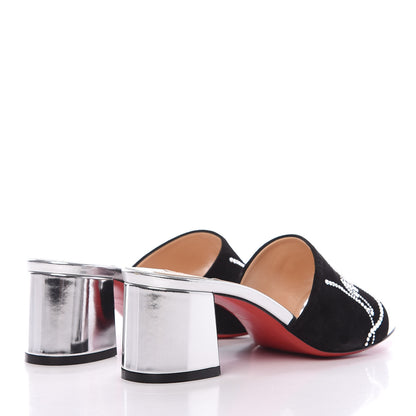 Christian Louboutin Veau Velours Specchio Dear Home 55 Slide Sandals 36.5 Black Crystal 4 of 9
