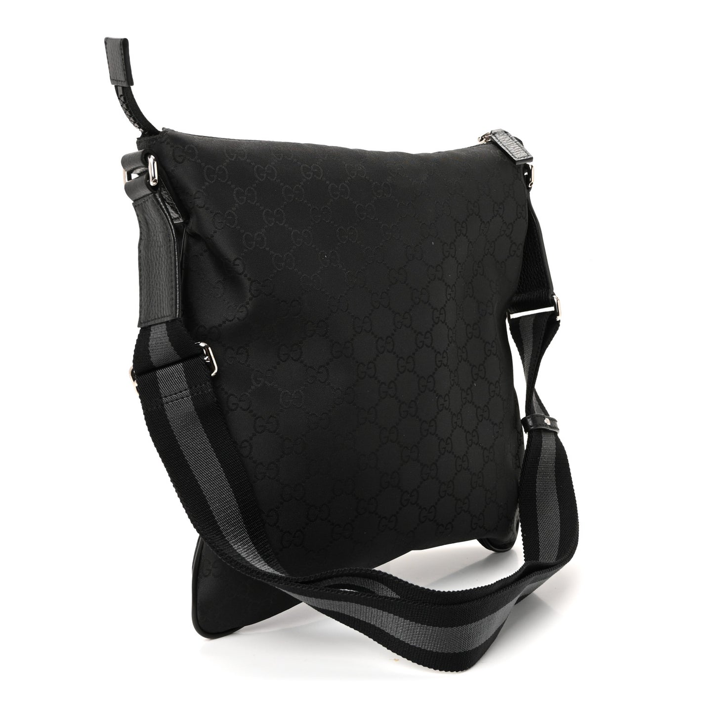 Nylon Monogram Medium Flat Messenger Bag Black