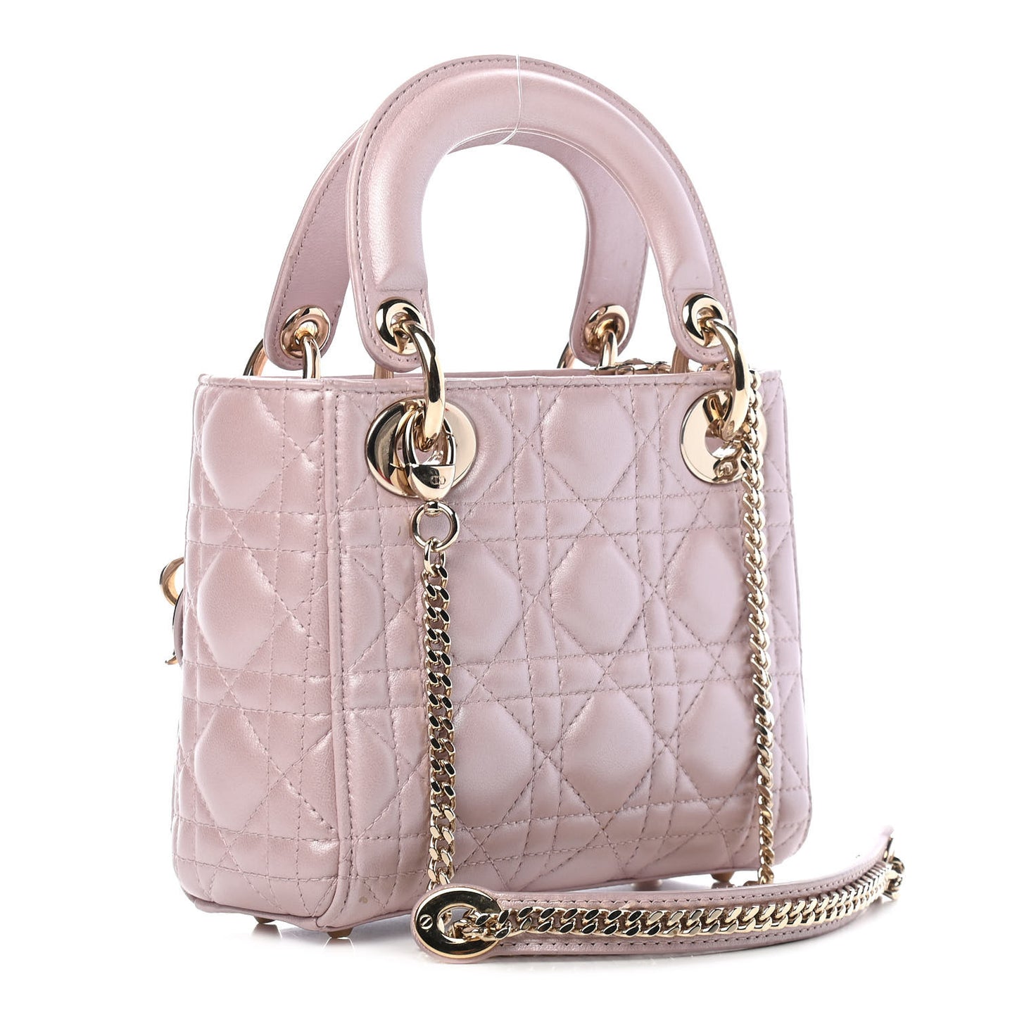 Metallic Lambskin Cannage Mini Lady Dior Lotus
