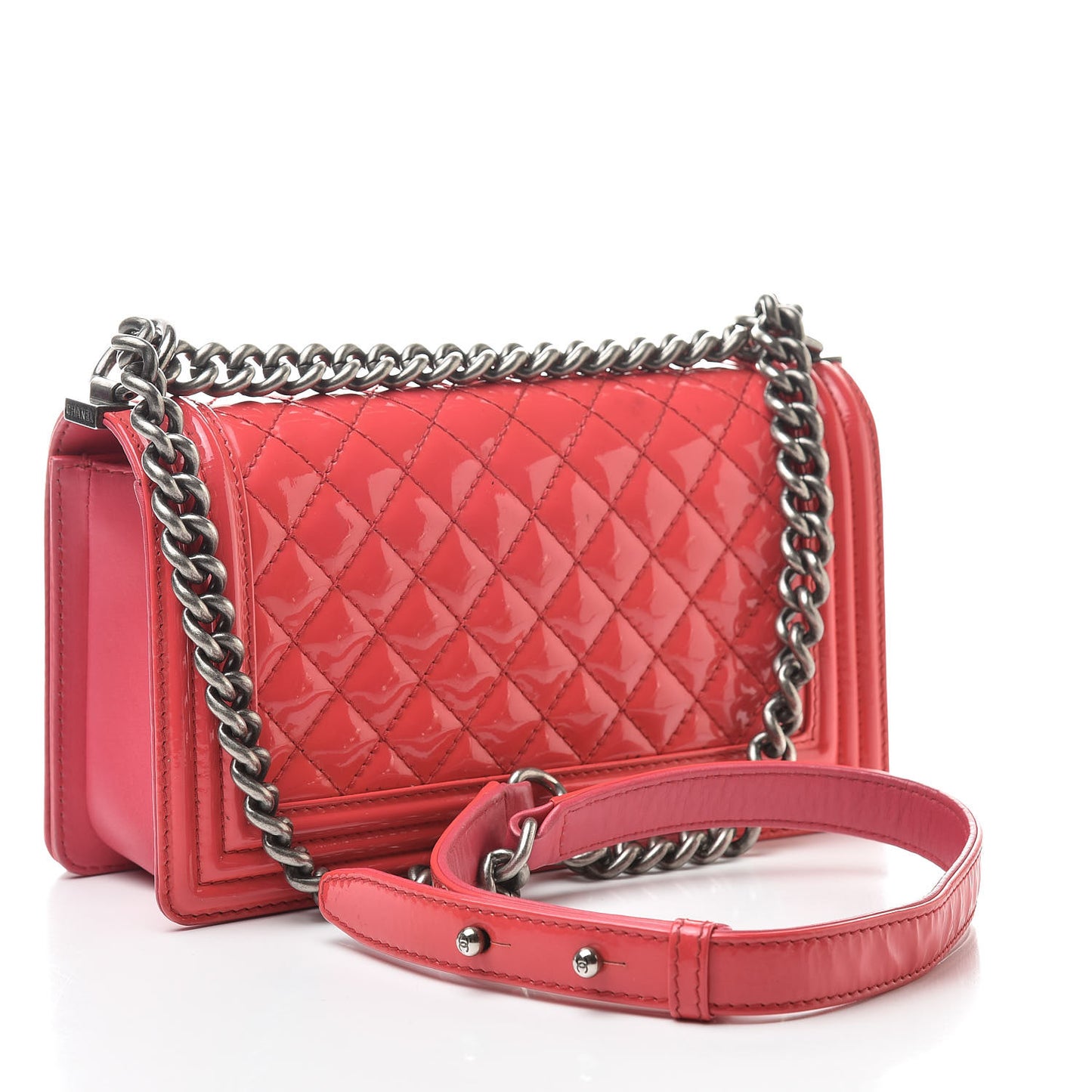 Patent Calfskin Enamel Quilted Medium Boy Flap Dark Pink