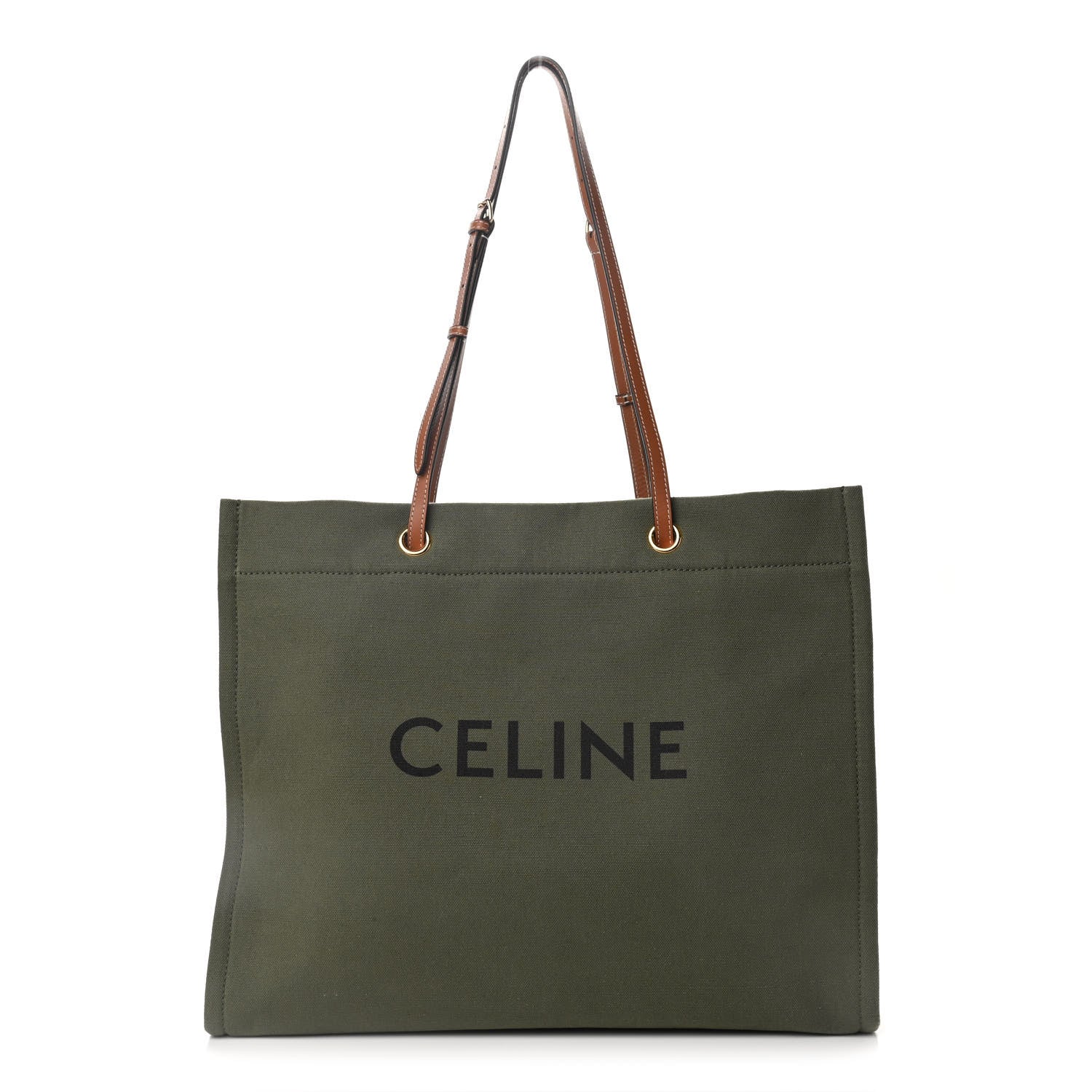 Celine Canvas Calfskin Vertical Cabas Green 1 of 8