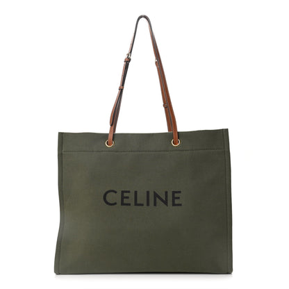 Celine Canvas Calfskin Vertical Cabas Green 1 of 8