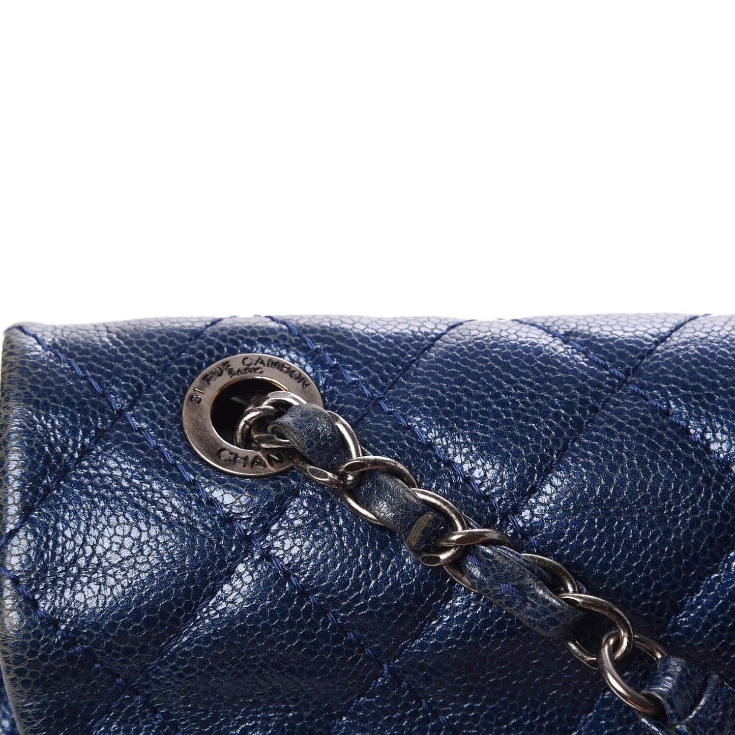 Iridescent Caviar Quilted Large Chic Flap Blue