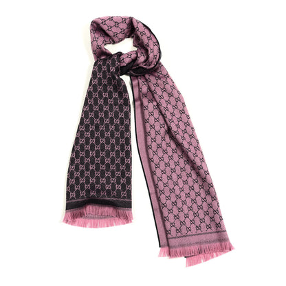 Gucci Wool GG Monogram Reversible New Sten Fringe Scarf Midnight Blue Pink 1 of 3