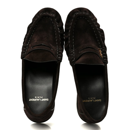 Saint Laurent Suede Le Loafer 15 Penny Slippers 37 Dark Chocolate 2 of 10
