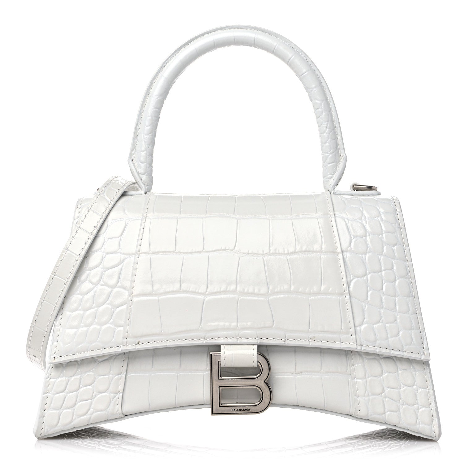 Balenciaga Calfskin Crocodile Embossed Small Hourglass Top Handle Bag White 1 of 9