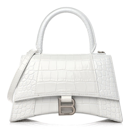 Balenciaga Calfskin Crocodile Embossed Small Hourglass Top Handle Bag White 1 of 9