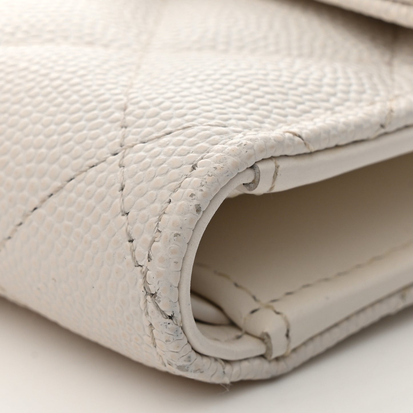 Caviar Quilted Striated CC Medium Flap Wallet White