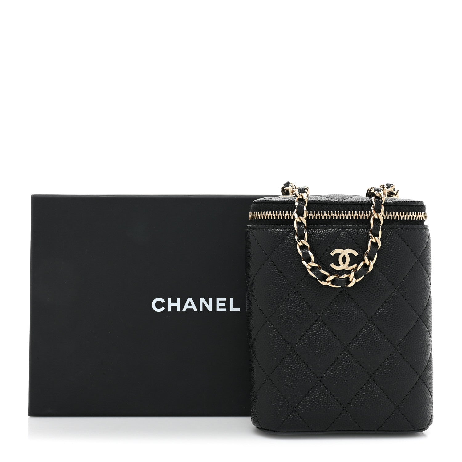Chanel Caviar Quilted Small Vertical Coco Beauty Vanity Case With Chain Black 11 of 11