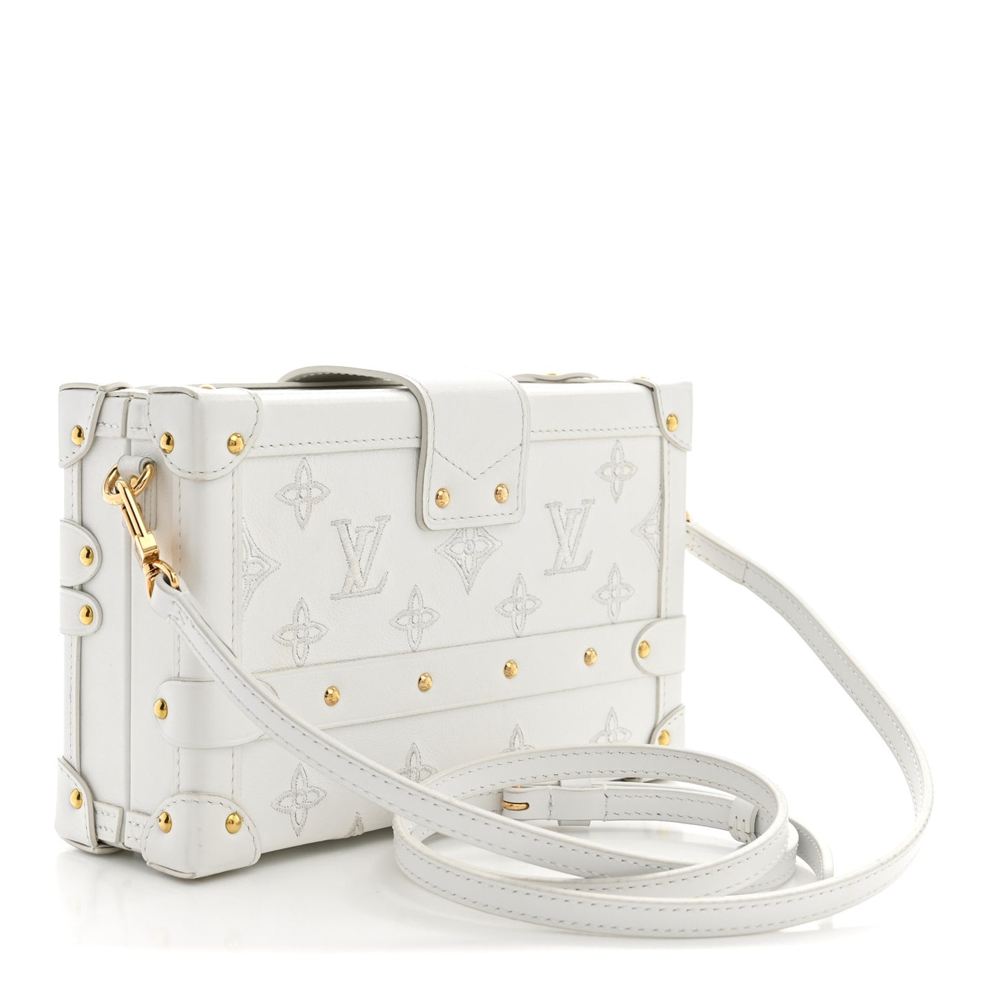 Calfskin Monogram Embroidered Petite Malle White