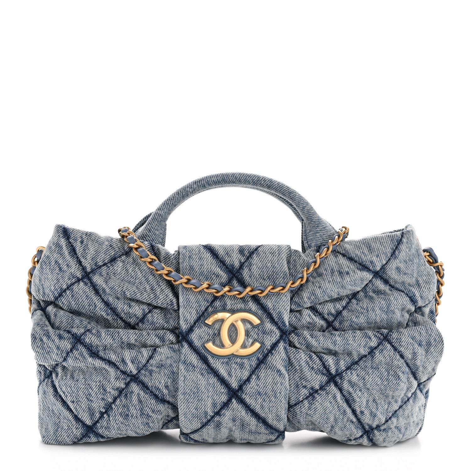 Chanel Washed Denim Quilted Mini Bow Bag Blue 1 of 10