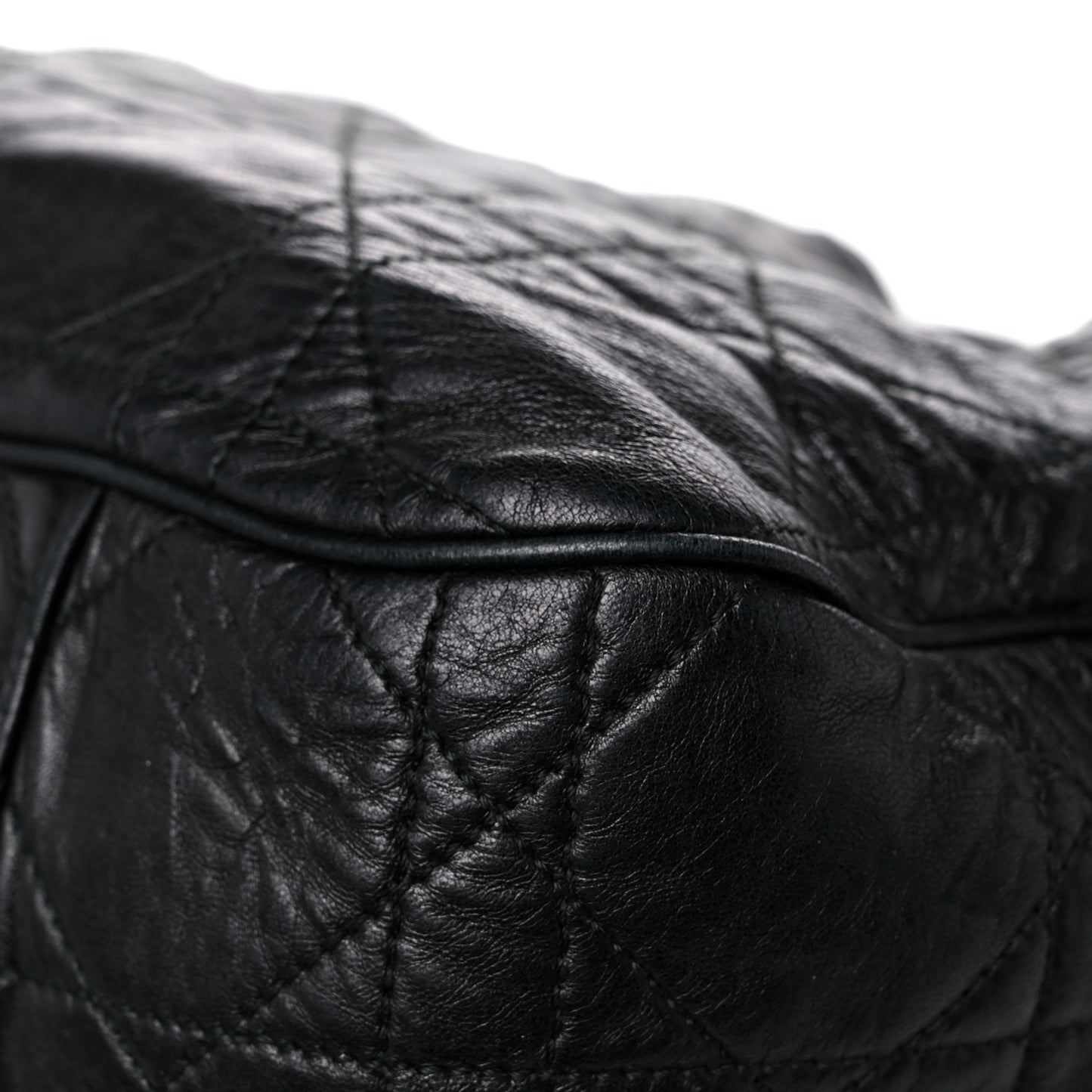 Lambskin Cannage Drawstring Bag Black