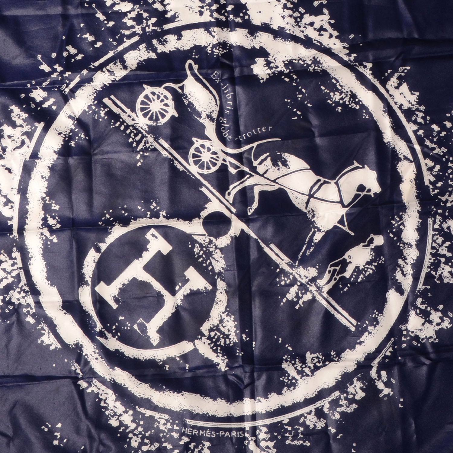Hermes Silk Ex-Libris Globe Trotter Scarf 70 Navy 1 of 5