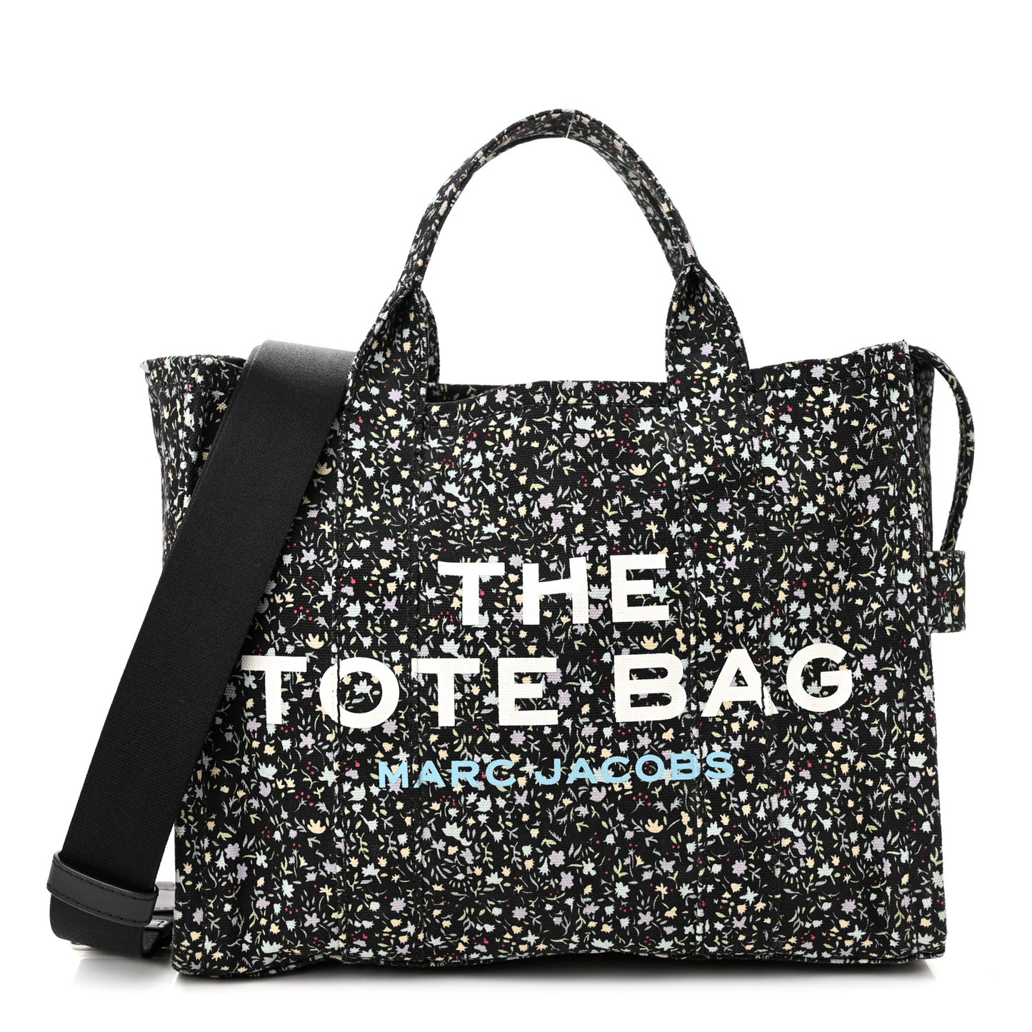 Cotton Canvas Floral Print Medium The Traveler Tote Bag Black
