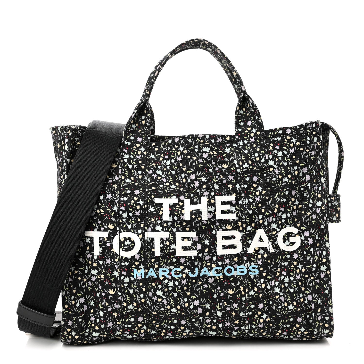 Marc Jacobs Cotton Canvas Floral Print Medium The Traveler Tote Bag Black 1 of 10