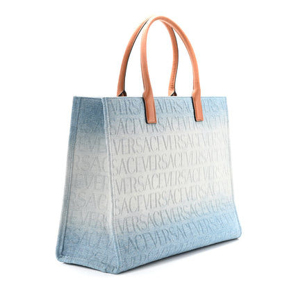 Versace Jacquard Canvas Large Allover Medusa Tote Blue 3 of 9