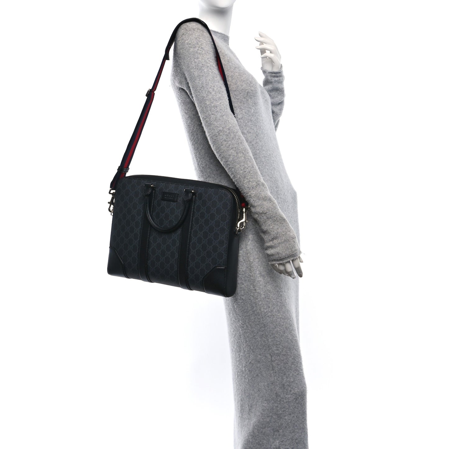 GG Supreme Monogram Appia Calfskin Web Briefcase Black