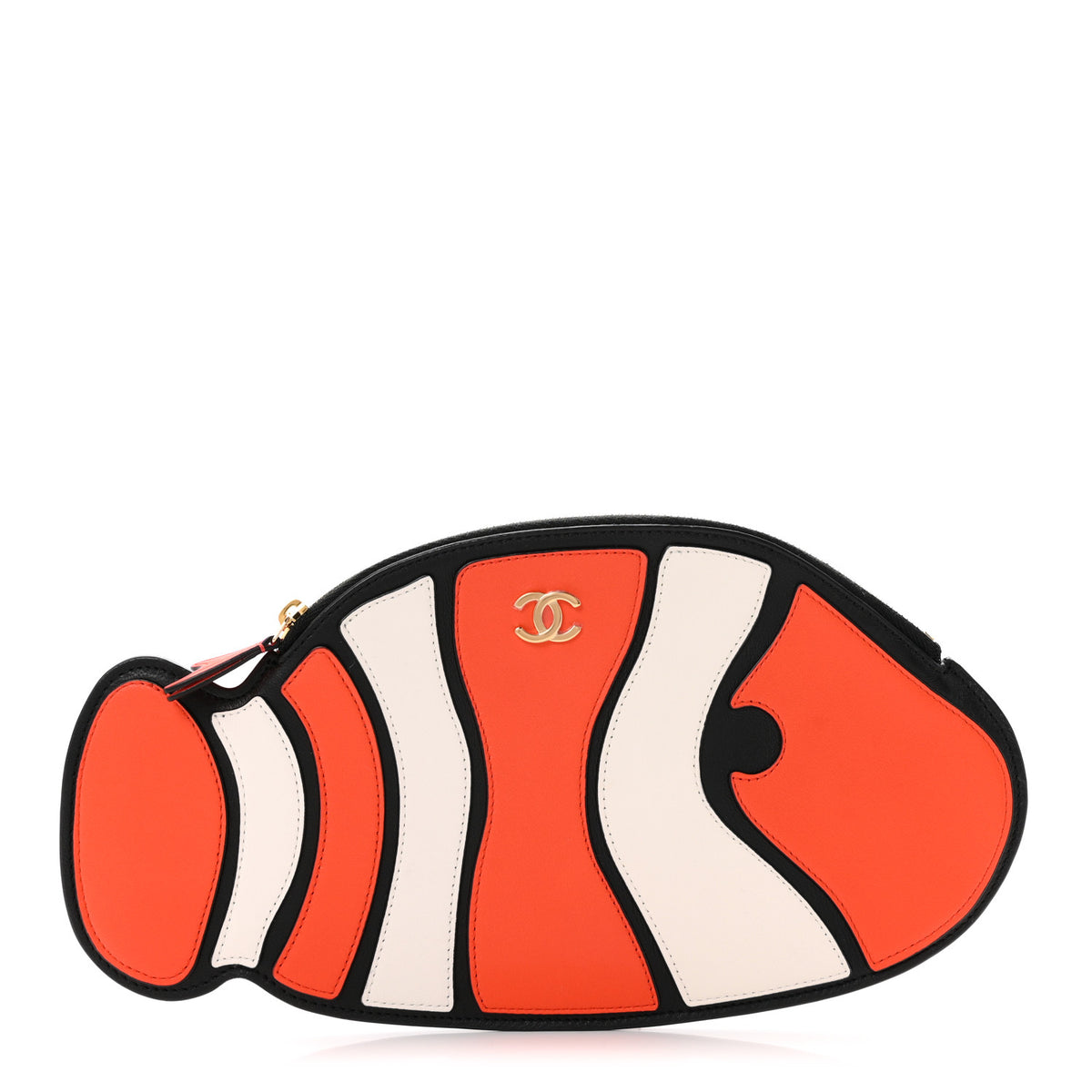 Chanel Lambskin Clownfish Clutch Orange White Black 1 of 8
