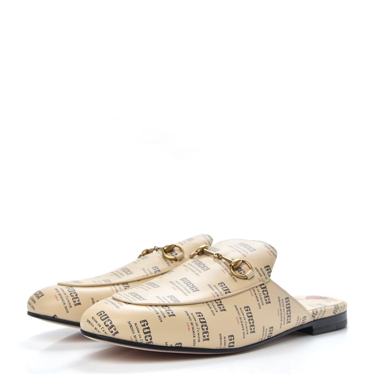 Calfskin Stamp Print Womens Princetown Slippers 40.5 Soy Black
