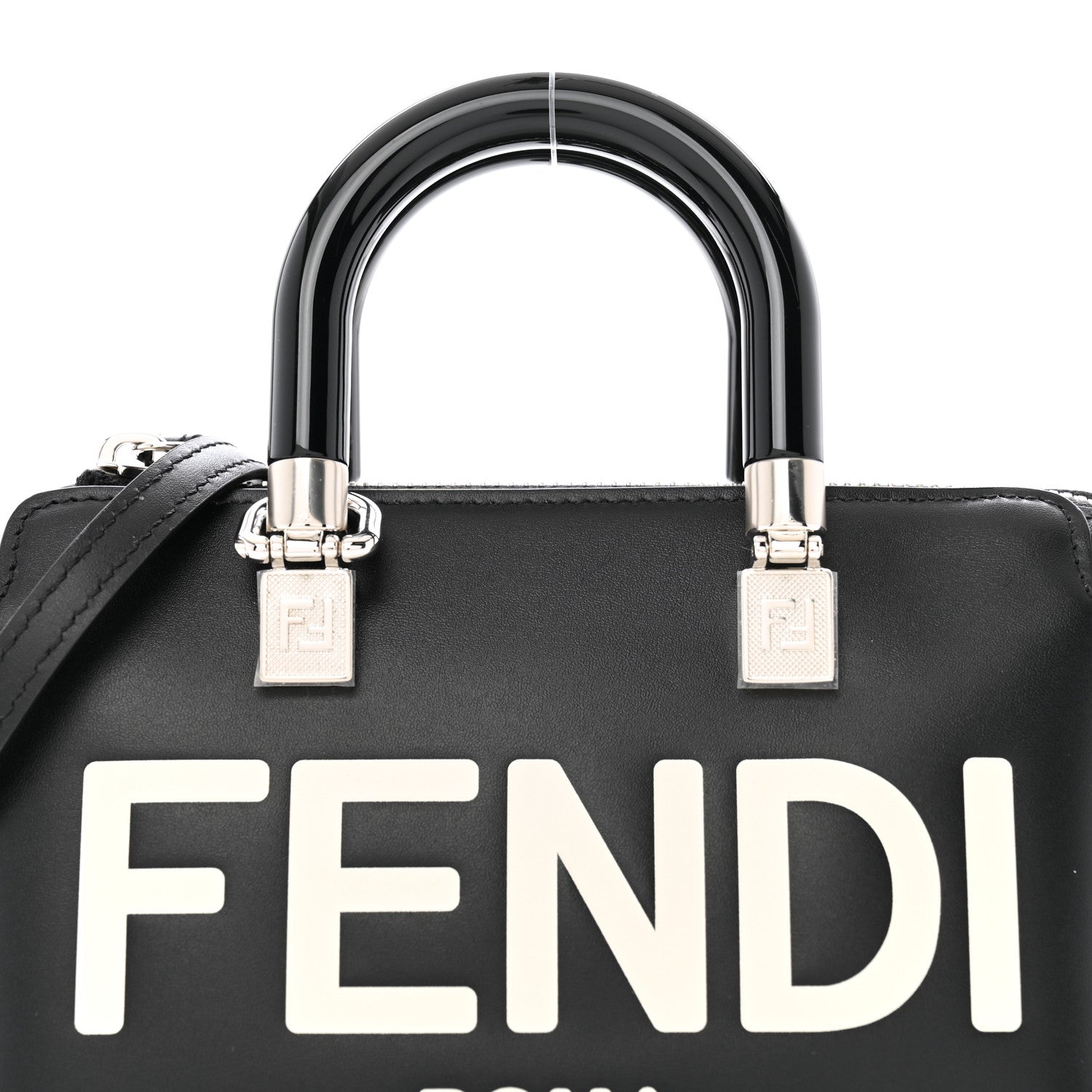 Fendi Vitello King Plexiglass Logo Embossed Mini By The Way Top Handle Boston Bag Black White 8 of 12