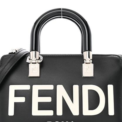Fendi Vitello King Plexiglass Logo Embossed Mini By The Way Top Handle Boston Bag Black White 8 of 12