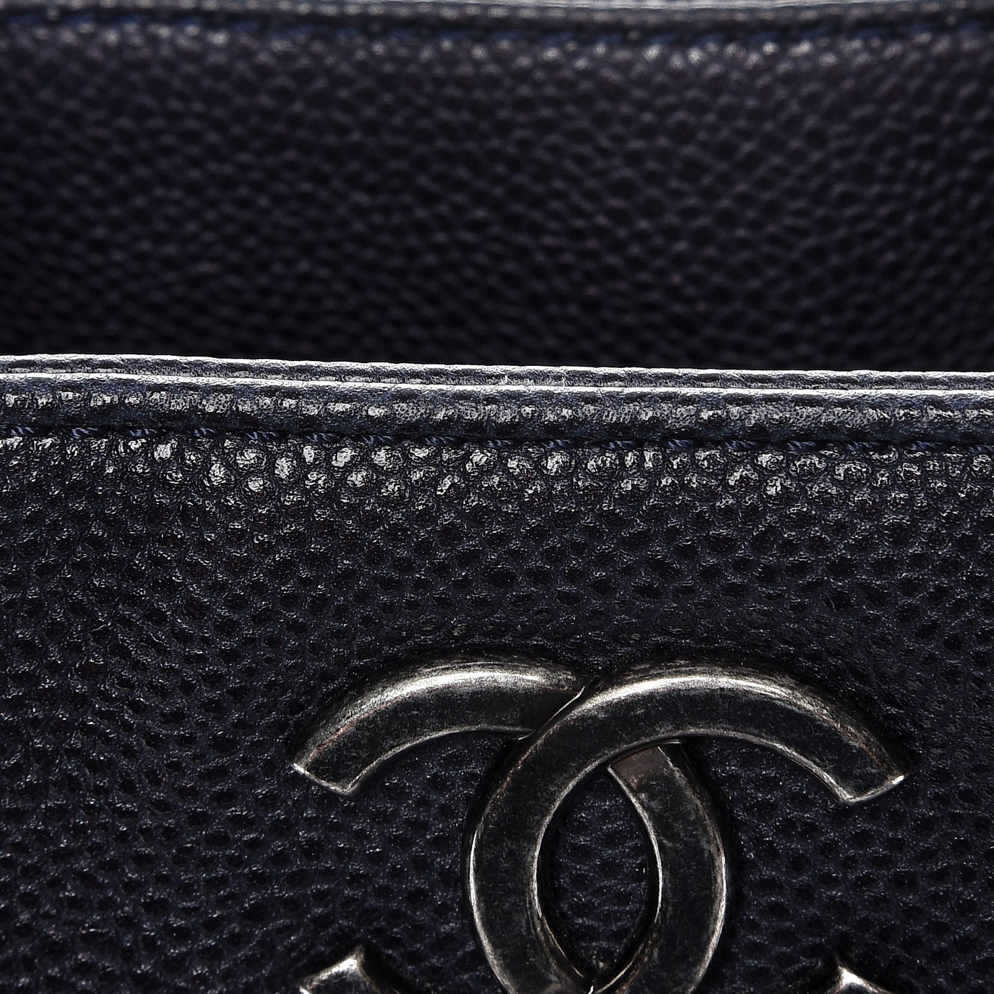 Metallic Grained Calfskin Woven Chain Medium Shopping Tote Dark Navy