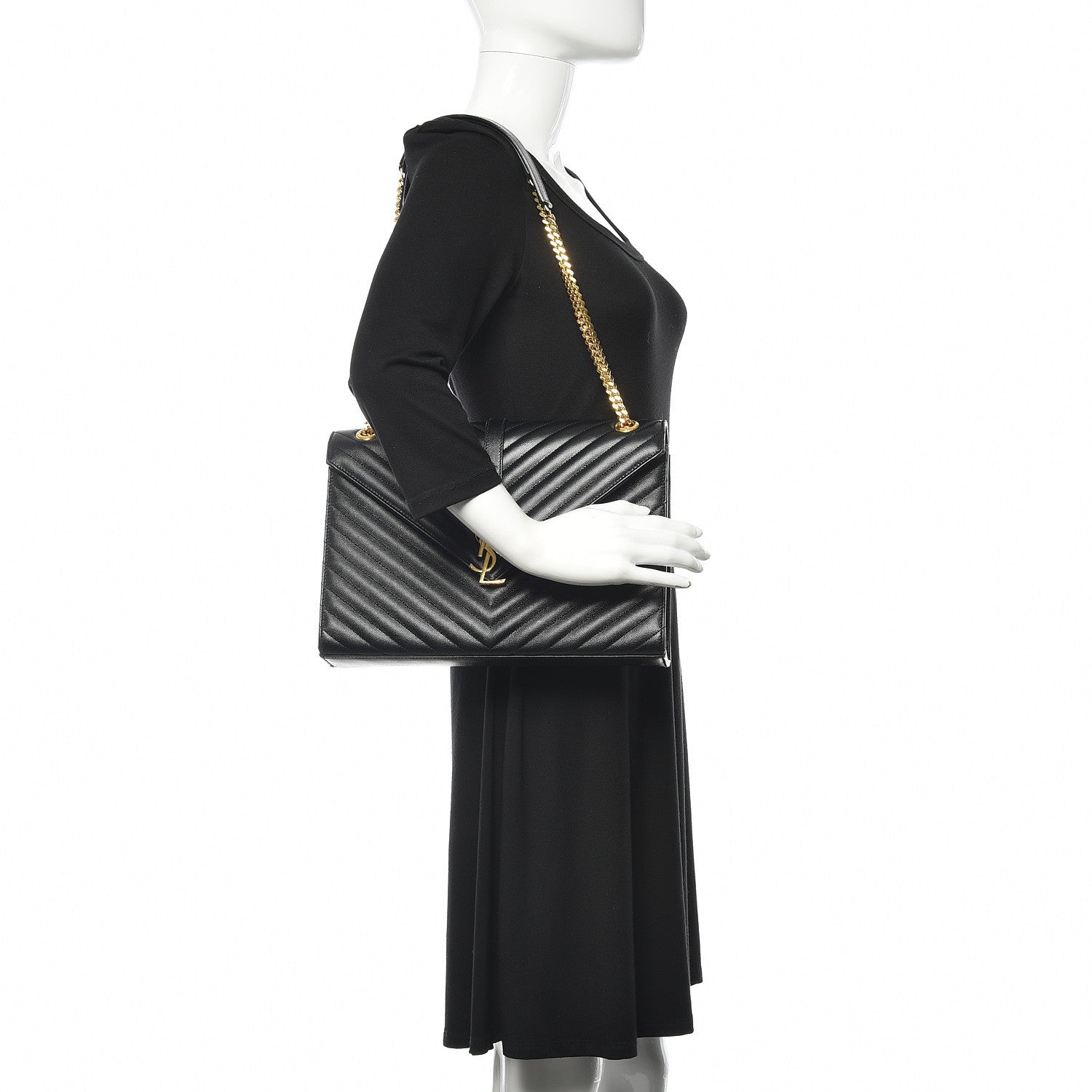 Saint Laurent Grain De Poudre Matelasse Chevron Large Monogram Satchel Black 2 of 8