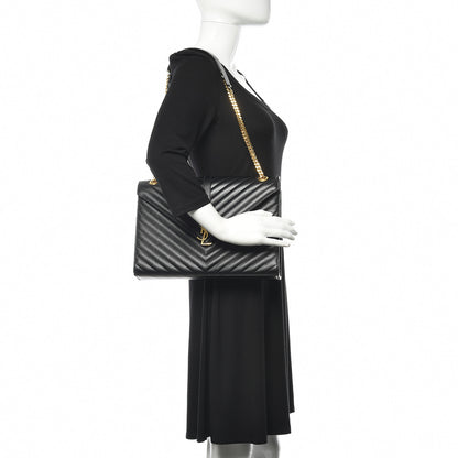 Saint Laurent Grain De Poudre Matelasse Chevron Large Monogram Satchel Black 2 of 8