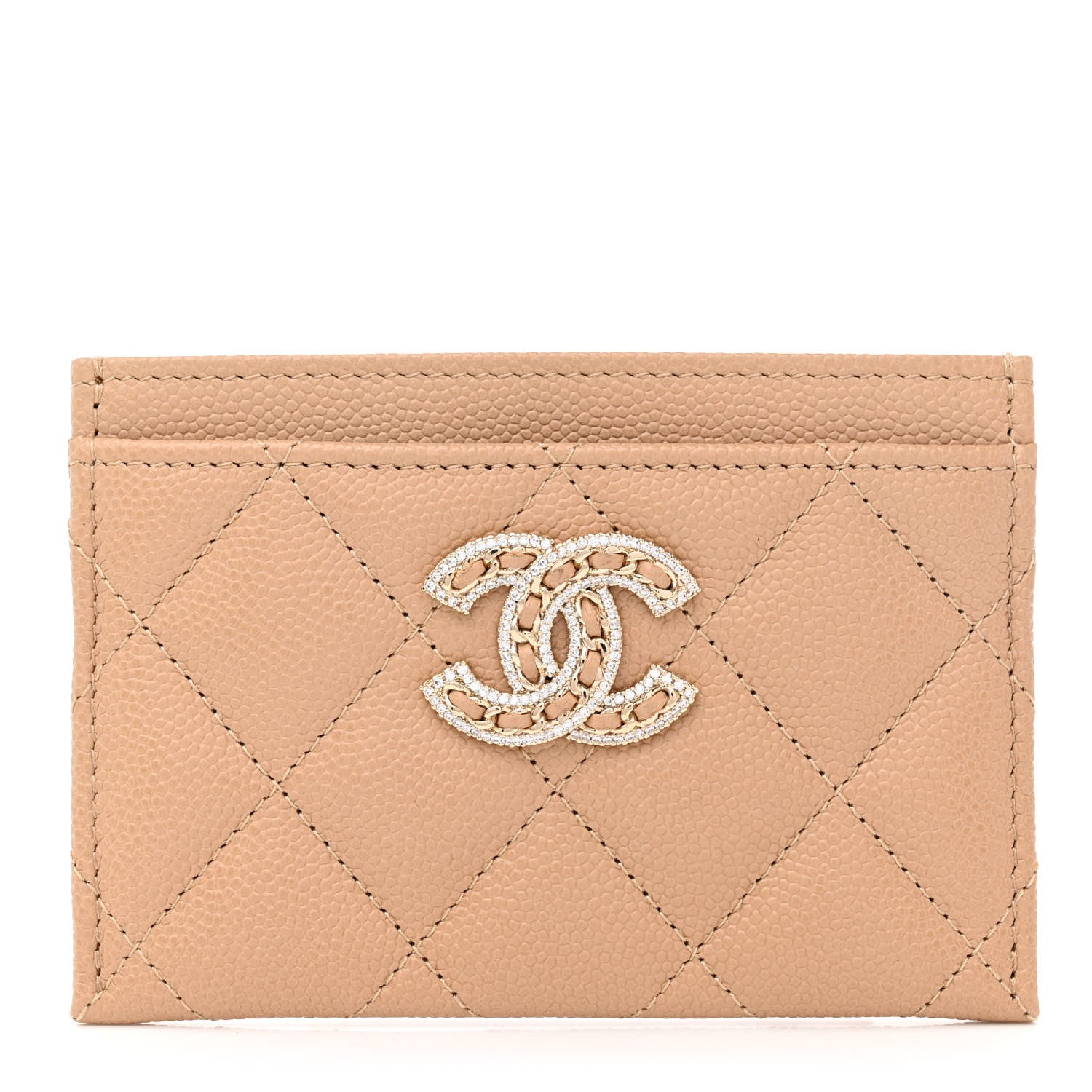 Chanel Caviar Quilted Crystal Card Holder Beige 1 of 8